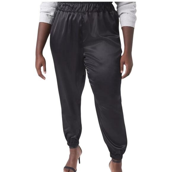 Lane Bryant Black Satin Jogger Pants Pull On Elastic Women’s Size 16 Classic - Picture 1 of 12